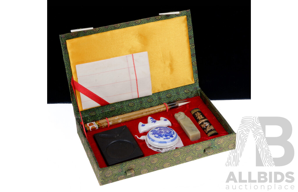 Asian Calligraphy Set and Brush Set in Original Cases