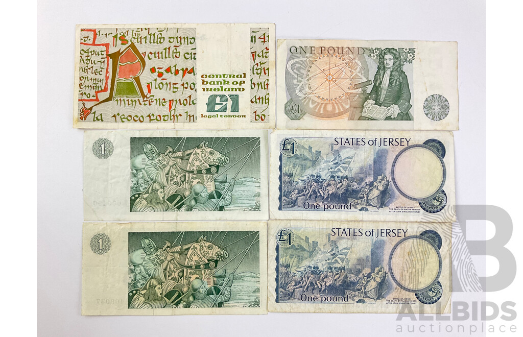 Collection of 1970's and 80's Paper Banknotes Including Ireland 1980 One Pound, Scotland 1976 and 80 One Pound, States of Jersey One Pound, Bank of England One Pound