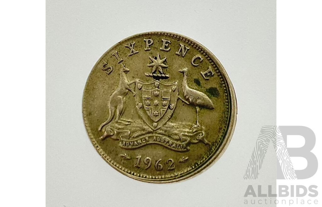 Australian 1962 Silver Sixpence with Mis-Strike, Rim Error