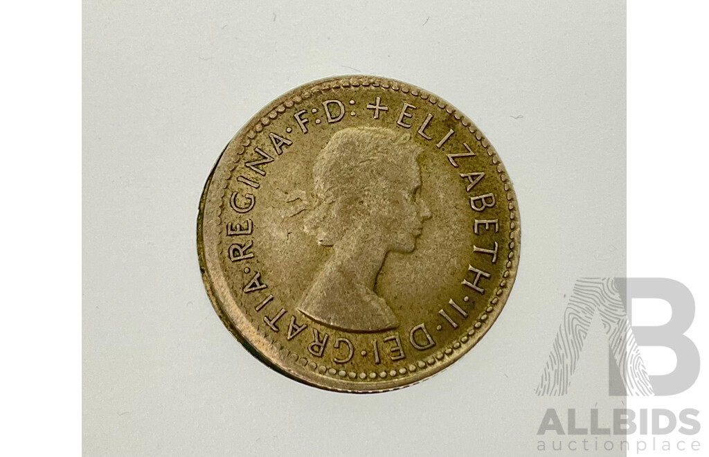 Australian 1962 Silver Sixpence with Mis-Strike, Rim Error