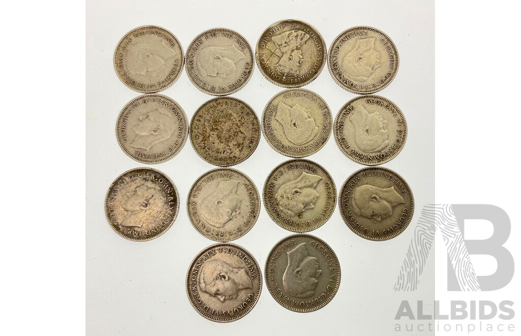 Collection of Australian Pre 1945 Silver Sixpence Coins Including 1922, 1943/42 Denver Mint, 1944 San Fransisco Mint