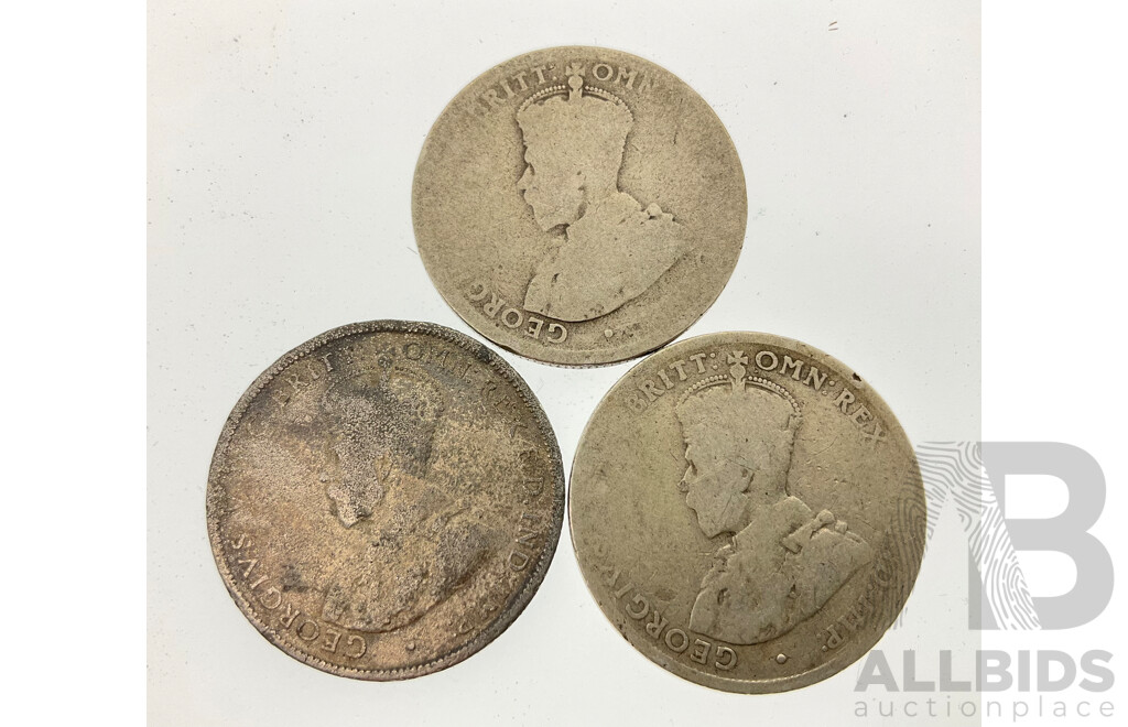 Three Australian KGV Silver Florins 1913, 1915, 1916 - .925