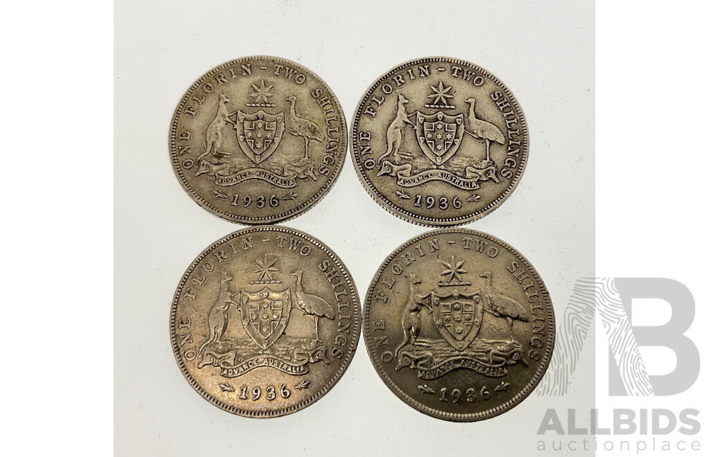 Four Australian 1936 KGV Silver Florins  .925