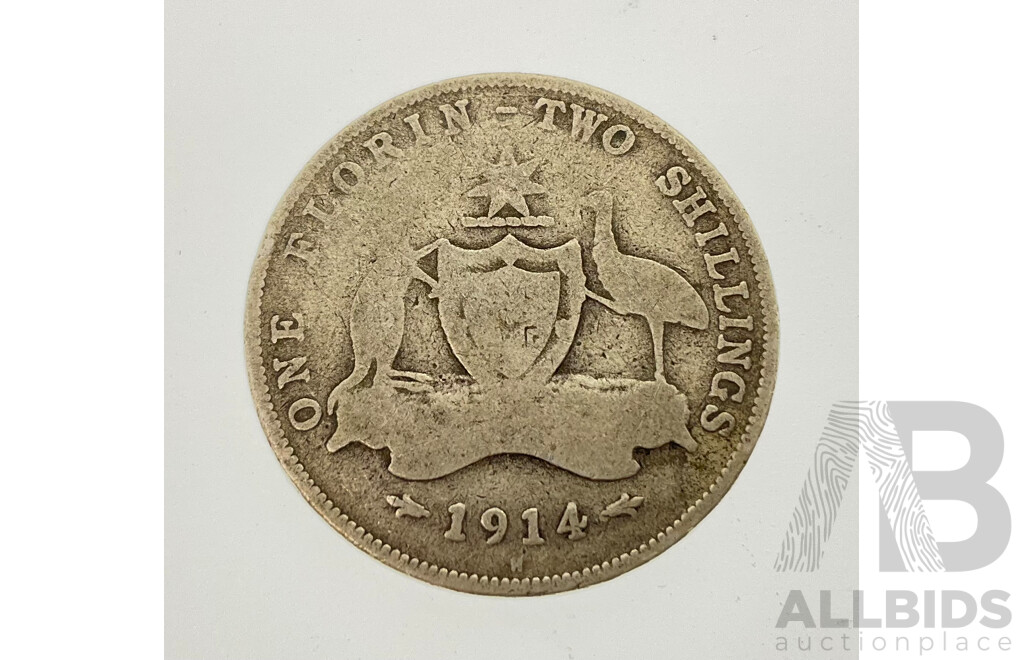 Australian 1914H Florin, Birmingham Mint .925