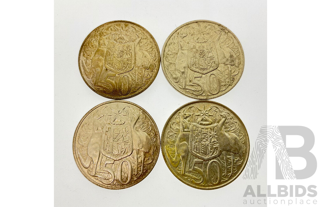 Four Australian 1966 Round Silver Fifty Cent Coins .800