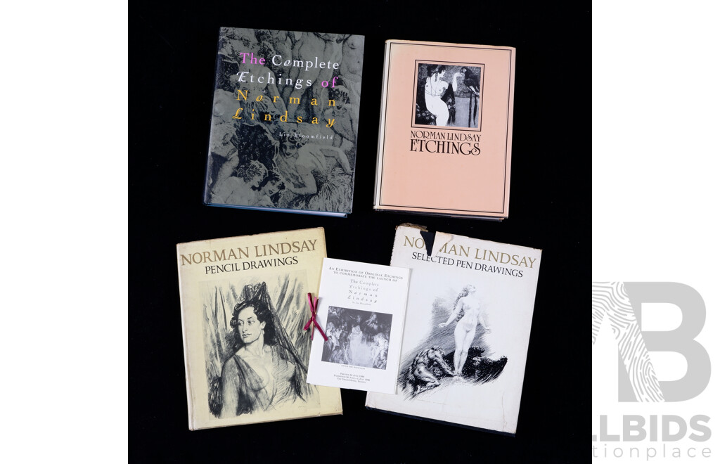 Collection Five Books Relating to Norman Lindsay Comprising the Complete Etchings of Norman Lindsay by L Bloomfield, Norman Lindsay Etchings by D Thomas and Two More