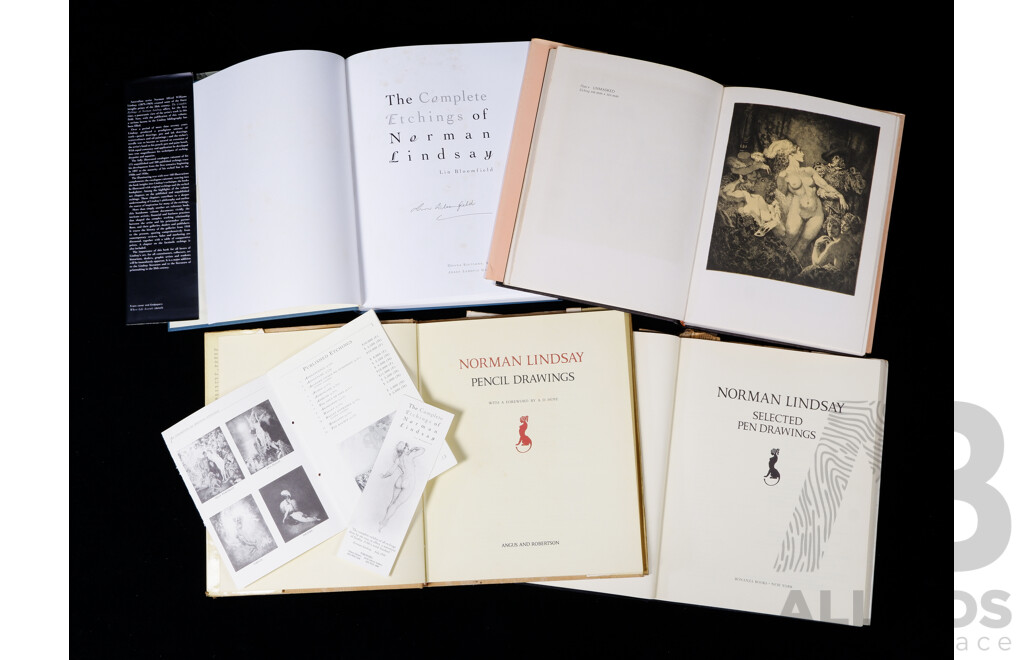 Collection Five Books Relating to Norman Lindsay Comprising the Complete Etchings of Norman Lindsay by L Bloomfield, Norman Lindsay Etchings by D Thomas and Two More