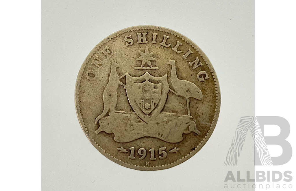 Australian KGV 1915H Silver Shilling, Birmingham Mint .925