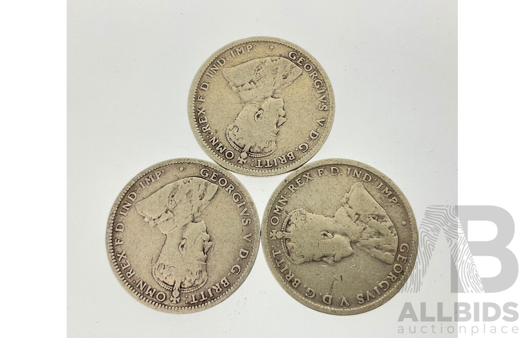 Australian KGV Silver Shillings Including 1916M, 1917M, 1918M, Melbourne Mint .925