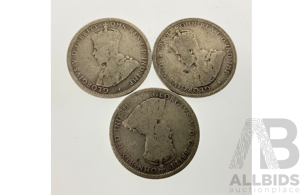 Australian KGV Silver Shillings Including 1911, 1912, 1914 .925