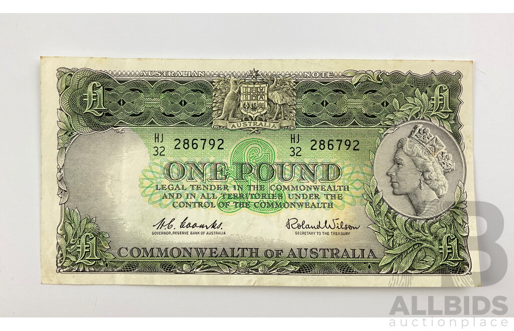 Australian 1961 One Pound Note, Coombs/Wilson, HJ 32