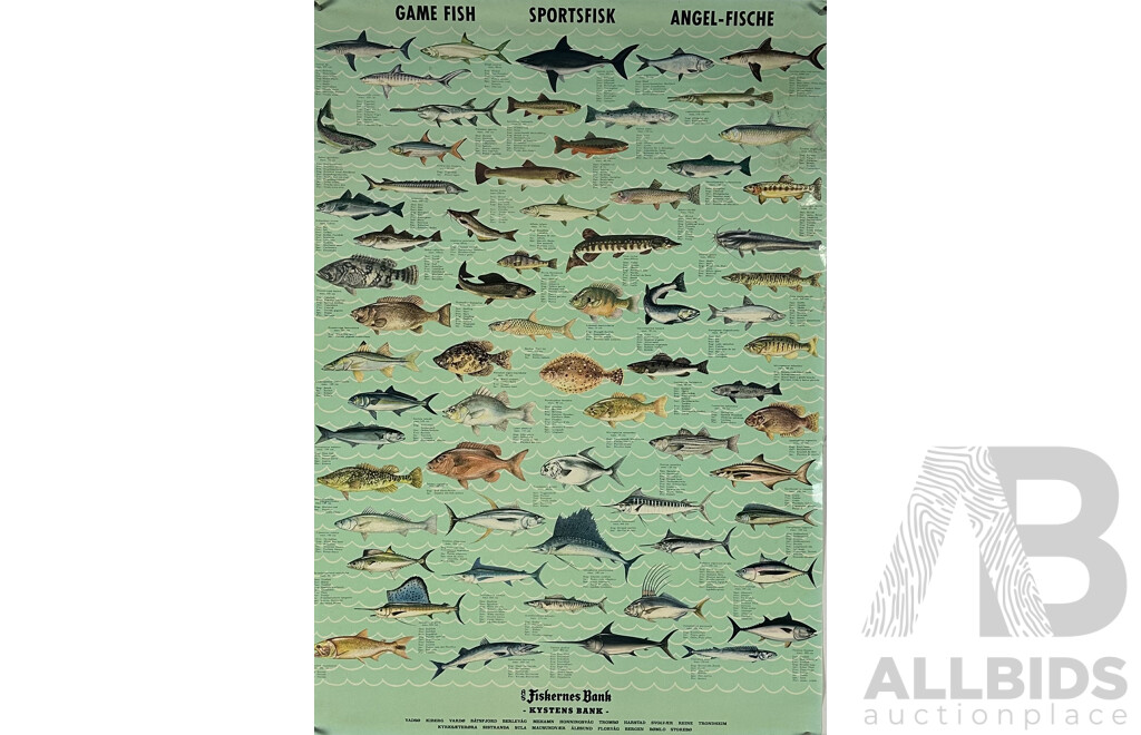 Pair of Danish Posters of Game Fish & Sea Fish; Common Australian Seabirds, & Australian Subtropical Rain Forest Posters, Ink and Paper 124 X 60 Cm (largest) (4)