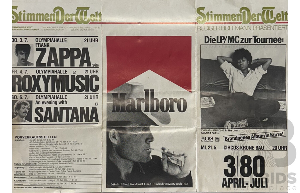 Collection of Small Vintage Music Posters and Advertising Paraphernalia, Including Munich 1980 Jazz Fest Flier, John Mayall the Turning Point Possible Album Insert, 26 x 58 cm (largest) (7)