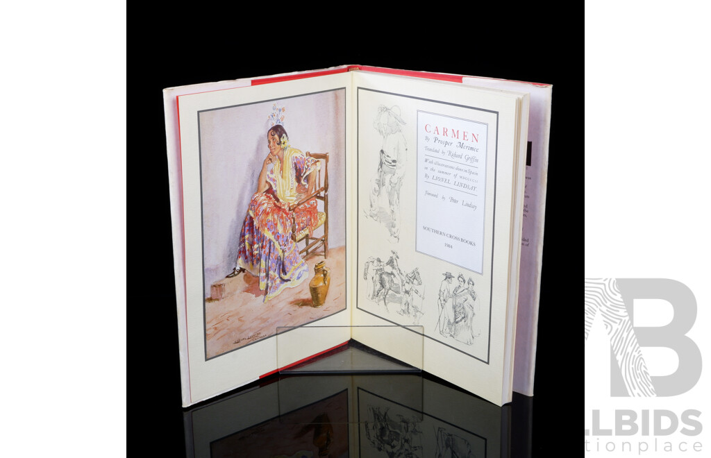 First Edition, Carmen by Prosper Merimee, Illustrated by Lionel Lindsay, Southern Crosss Books, 1984, Hardcover with Dust Jacket