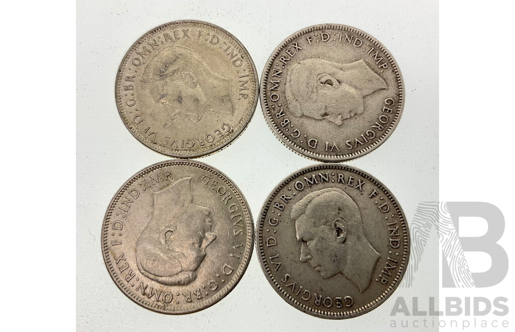 Four Australian KGVI Florins Including 1942S, 1943S(2), 1944S, All San Fransisco Mint .925