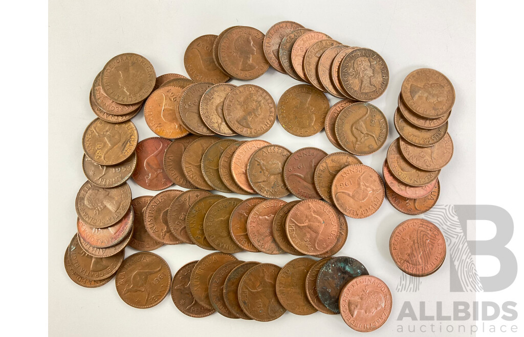 Australian QE2 Pennies, Examples Spanning From 1952 to 1964(70)