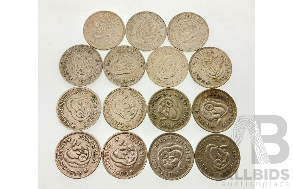 Fifteen Australian QE2 Silver Shillings, Examples From 1953 to 1963