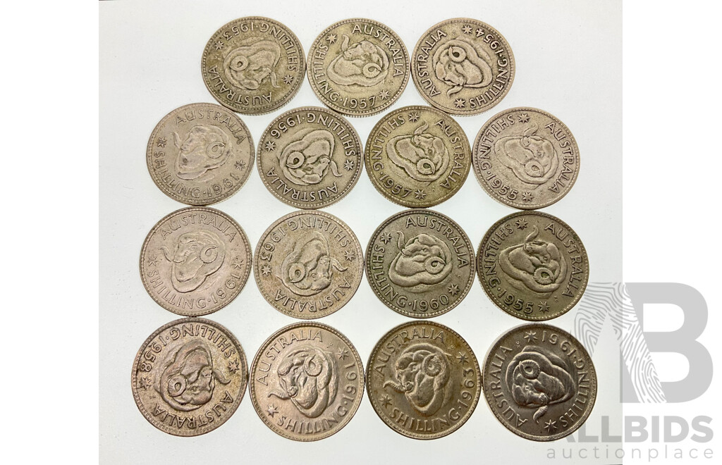 Fifteen Australian QE2 Silver Shillings, Examples From 1953 to 1963