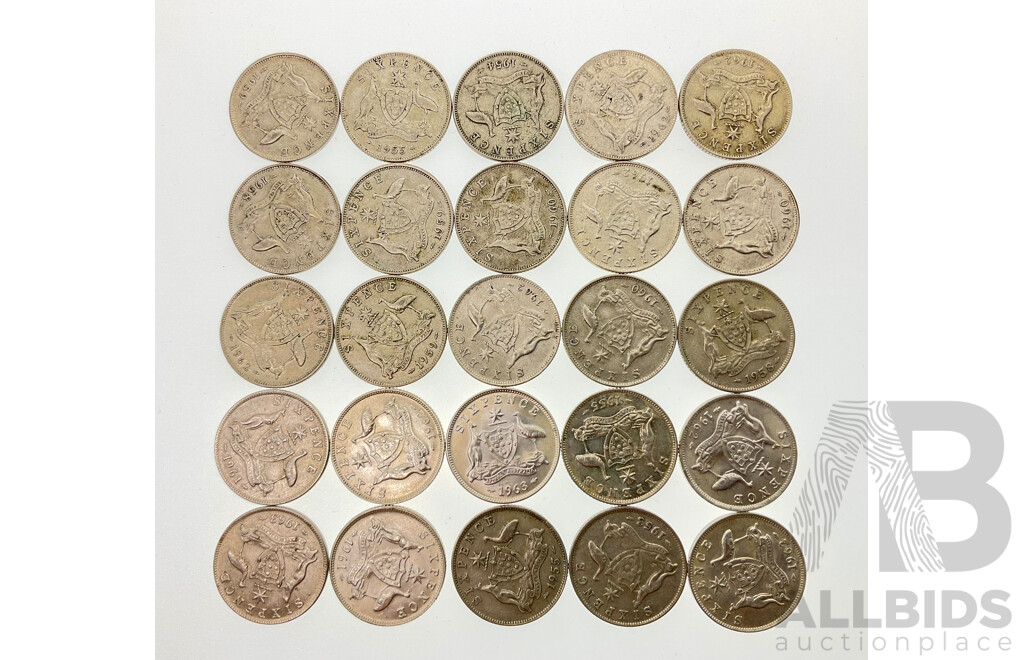 Twenty Five Australian QE2 Silver Sixpence, Examples Spanning 1953 to 1963