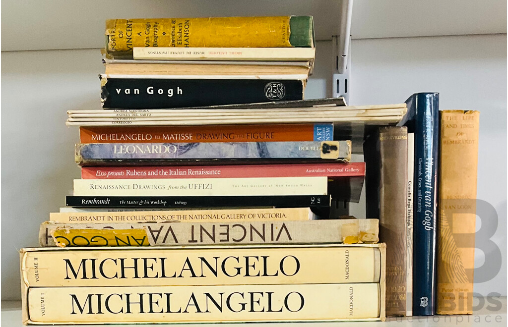 Large Collection Books Relating to the Old Masters Artists Including Michelangelo, Van Gogh, Rembrandt and Much More