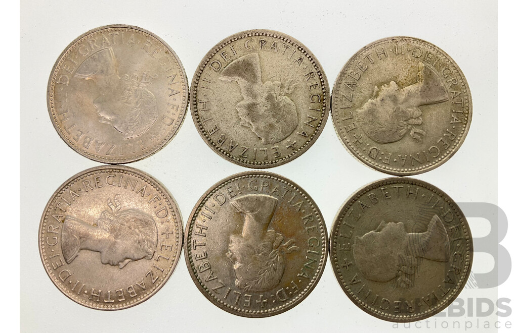 Six Australian QE2 Silver Florins .500