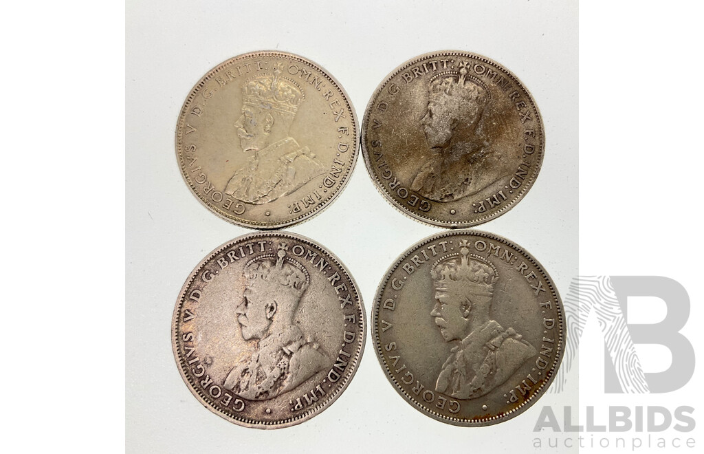 Four Australian KGV Silver Florins 1925, 1926, 1935, 1936 .925