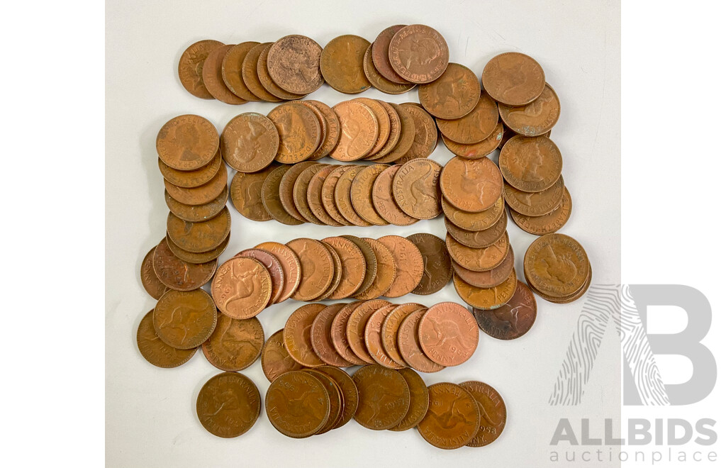 Collection of Australian QE2 Pennies, Examples Spanning 1953 to 1964 (90)