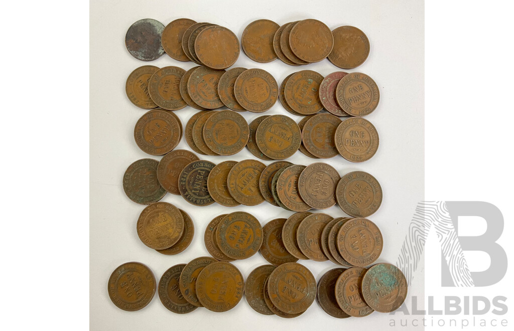 Collection of Australian KGV One Pennies, Examples Spanning 1921 to 1929