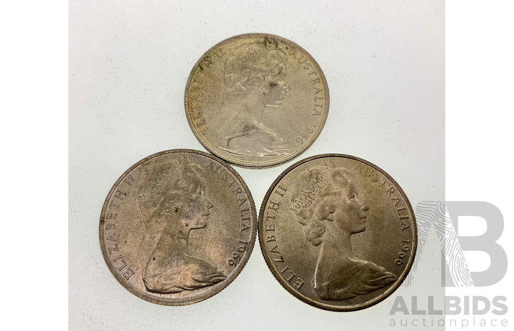 Three Australian 1966 Round Silver Fifty Cent Coins .800