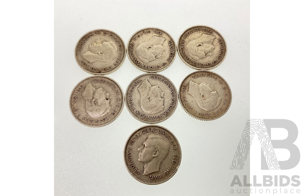 Australian KGVI Silver Sixpence, Consecutive 1939 to 1945 Including Denver and San Francisco Mints .925