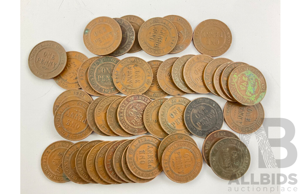 Collection of Australian KGV Pennies, Examples Spanning 1921 to 1929
