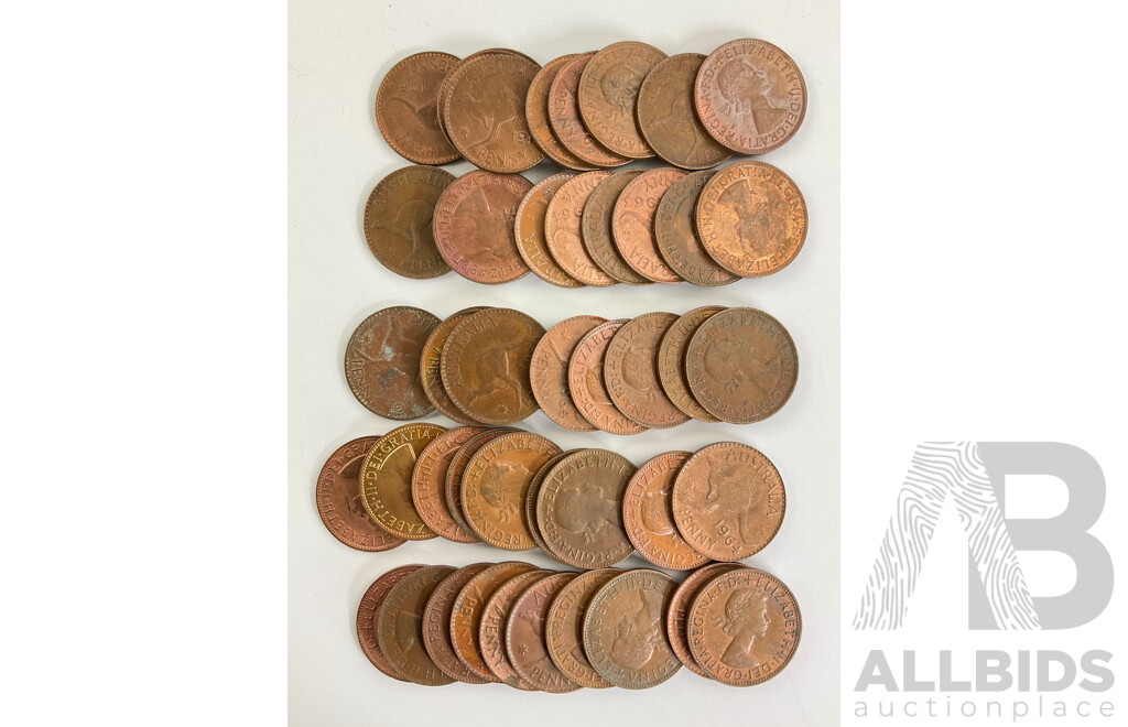 Collection of Australian QE2 Pennies, Examples Spanning 1953 to 1964