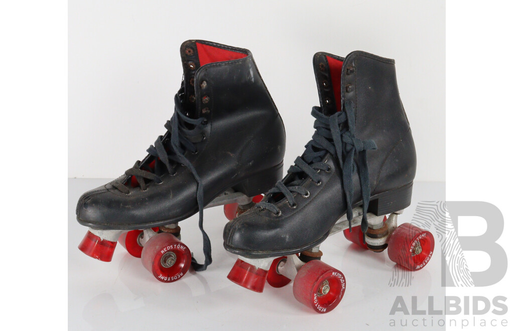 Pair of Vintage Redstone Rollerskates and Leather Speed Ball