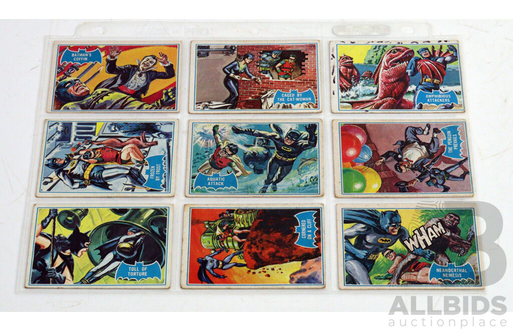 Collection of 85 Vintage 1966 Topps Batman Trading Cards,  A and B Series by National Periodical Publications