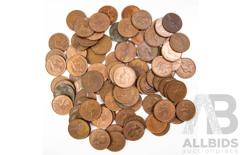 Collection of Australian QE2 Pennies, Examples Spanning 1953 to 1964 - Approximately 88