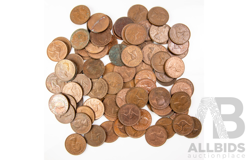 Collection of Australian QE2 Pennies, Examples Spanning 1953 to 1964 - Approximately 88
