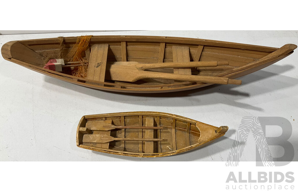 Collection of Small Handcrafted Wooden Boats and Rafts - Lot of 5
