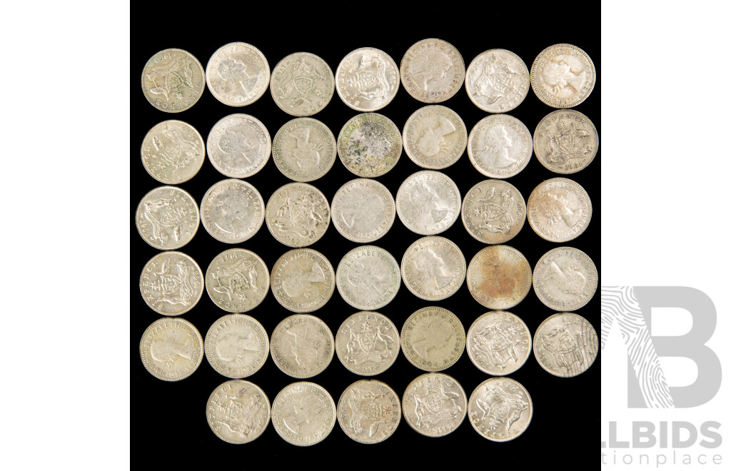 Forty Australian QE2 Silver Sixpence, Examples Spanning 1960 to 1963  .500