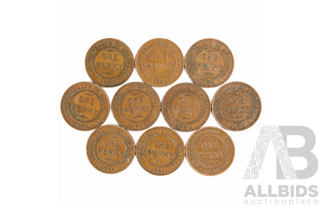 Australian KGV Pennies, Consecutive 1920 to 1929