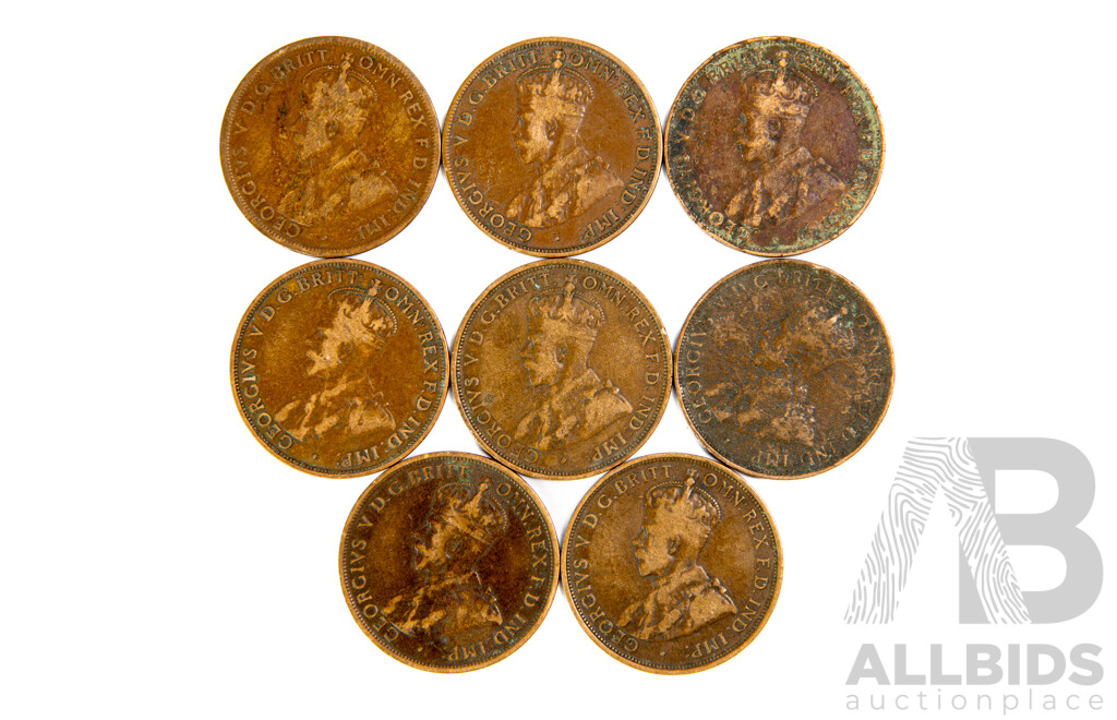 Australian KGV Pennies Consecutive 1911, 1912, 1913, 1915, 1916, 1917, 1918, 1919