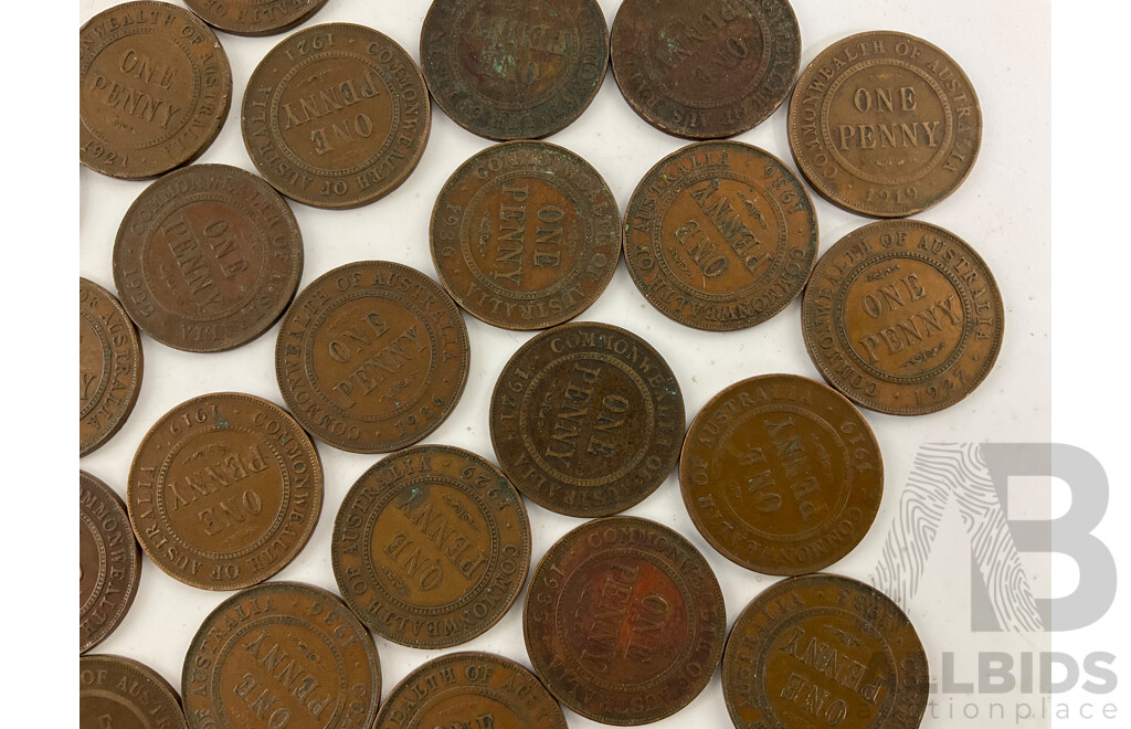 Thirty Australian KGV Pennies Including 1911, 1912, 1916I, 1917I,