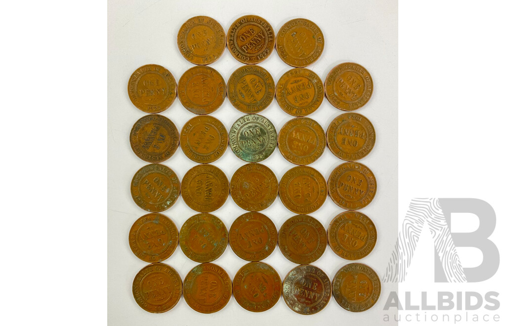 Twenty Eight Australian KGV Pennies Including 1921, 1922, 1923, 1924