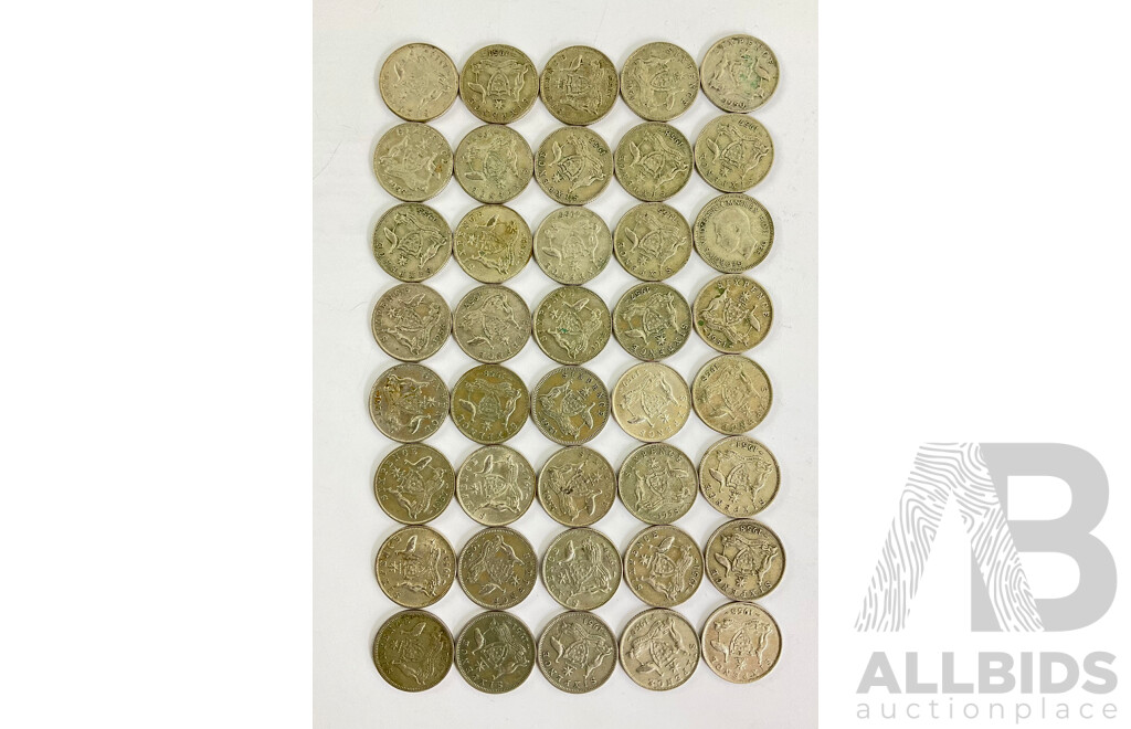 Forty Australian KGVI/QE2 Silver Sixpence, Examples Spanning 1950 to 1962  .500