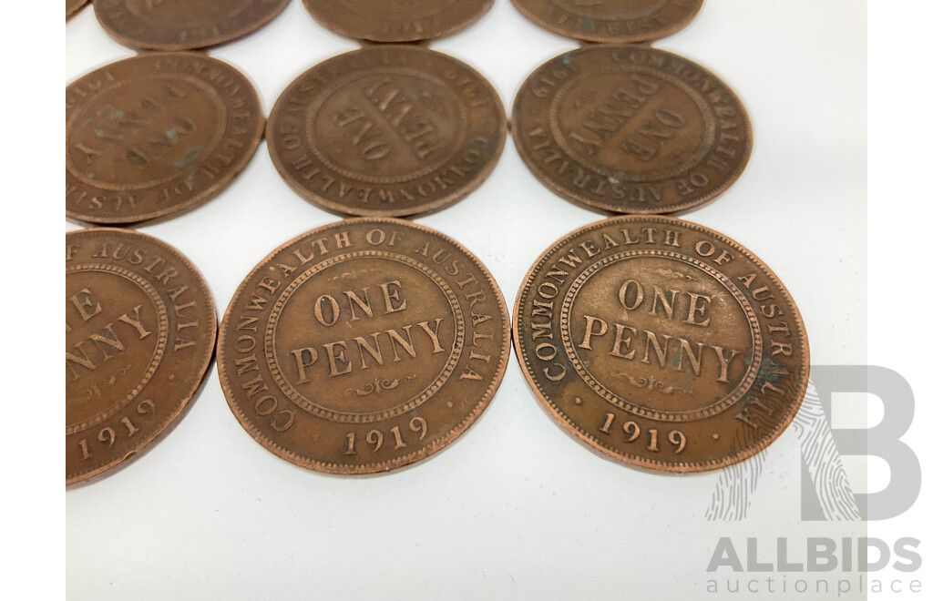 Twenty Australian KGV 1919 Pennies Including Four Melbourne Mint