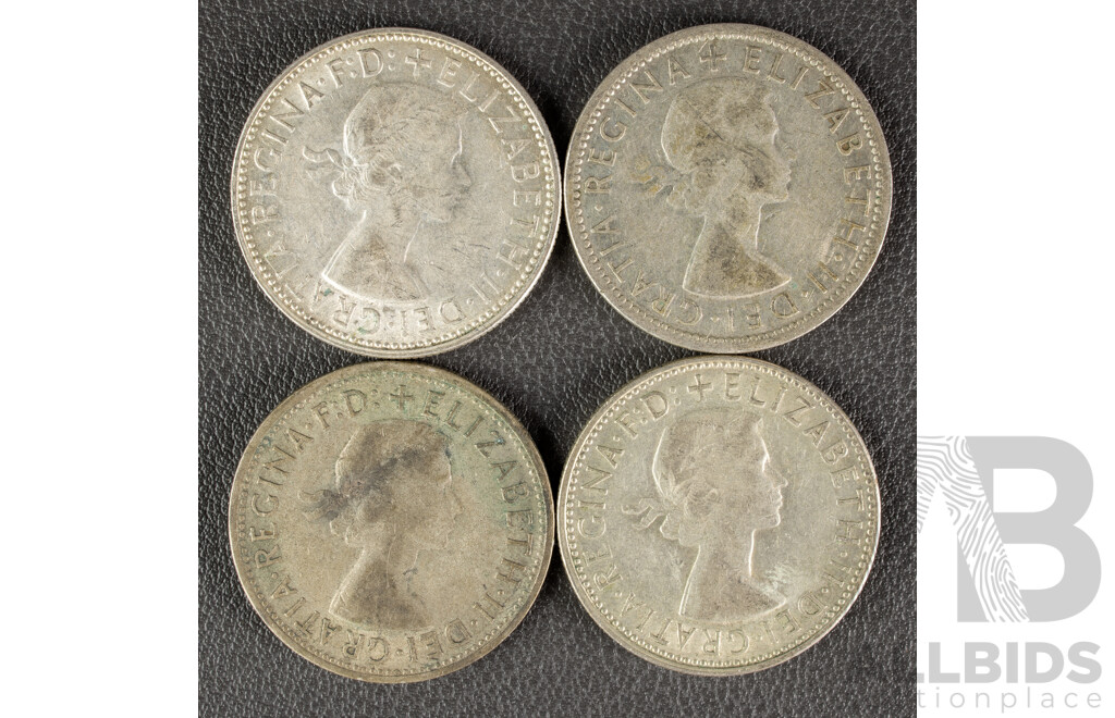 Four Australian QE2 Silver Florins Including 1953, 1958, 1963(2) .500