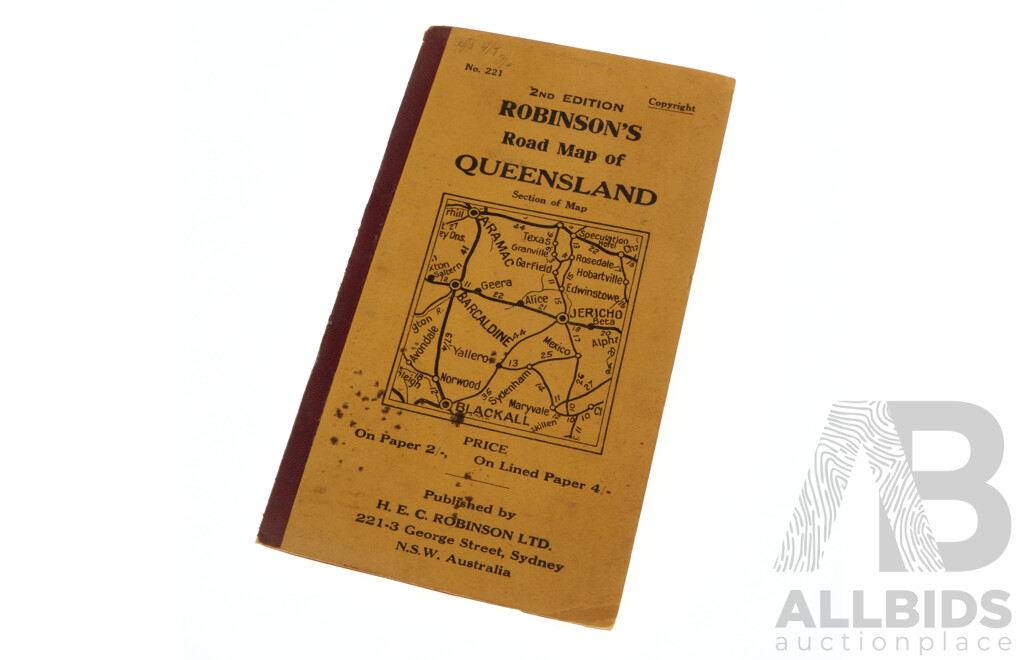 Rare Vintage 1947 2nd Edition Robinsons Road Map of Queensland, Folding Map Booklet