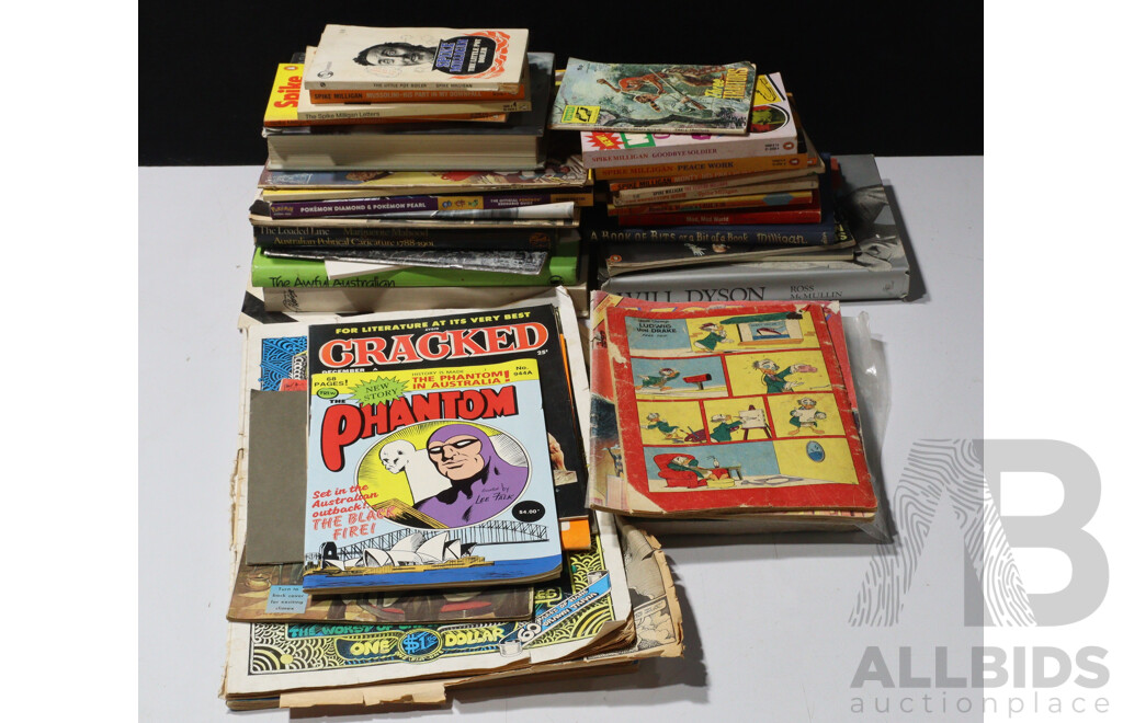 Collection Humerous Literature Including Comics, Spike Milligan, Captain Goodvibes, Pickering, Will Dyson and More