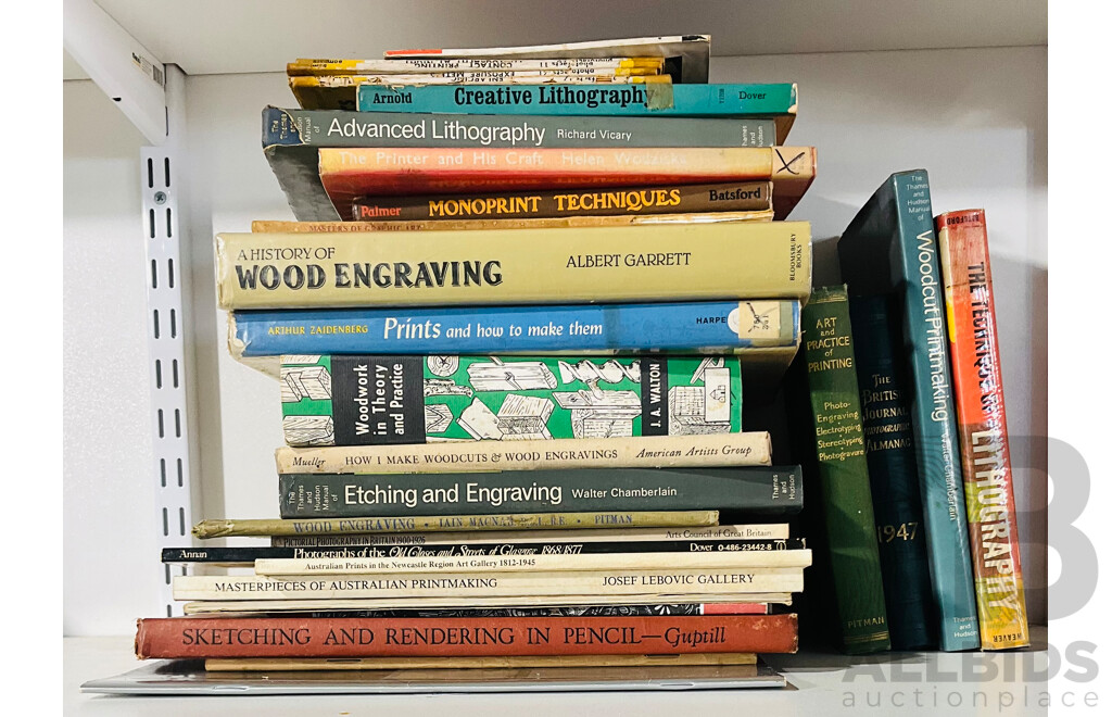 Collection Books Relating to Printmaking, Etching, Photography and More Including Woodwork in Theory & Practice by J Walton and More