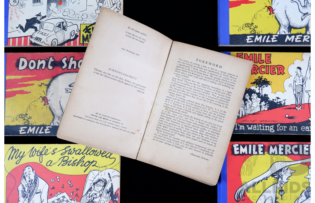 Collection Seven Vintage Emile Mercier Cartoon Publications, 1950s, Soft Covers