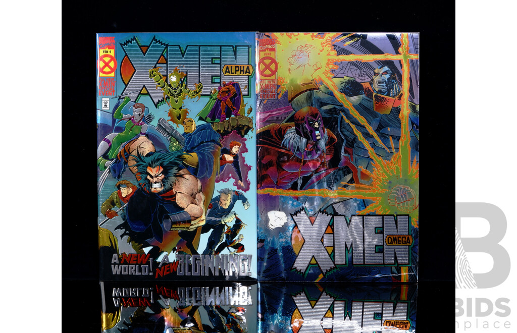 Marvel 1995 X Men Alpha & X Men Omega with Wraparound Chromium Cover Art by John Romita Jr